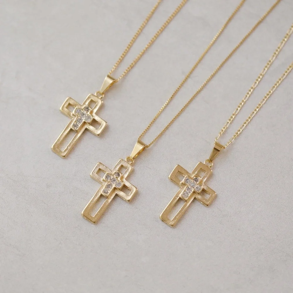 Men’s Crystal Cross Necklace | 18k Gold Filled - Picture 3 of 5